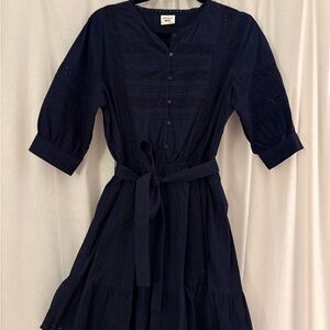 Anthropologie Sunday Best Midnight Blue 3/4 Length Sleeve Dress